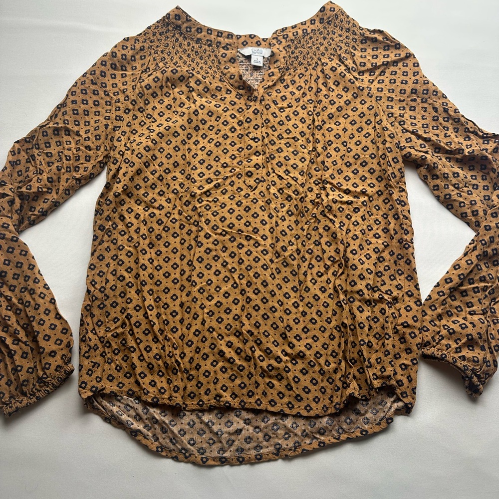 Geometric Print Blouse, tan/brown by Croft & Barrow. Size S
